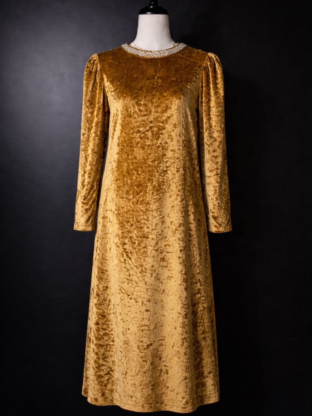 Ember Velvet Shift Midi Dress Embellished Collar - Picture 2 of 4